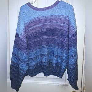 Purple crewneck shaker sweater w/drop shoulders/ribbed cuff